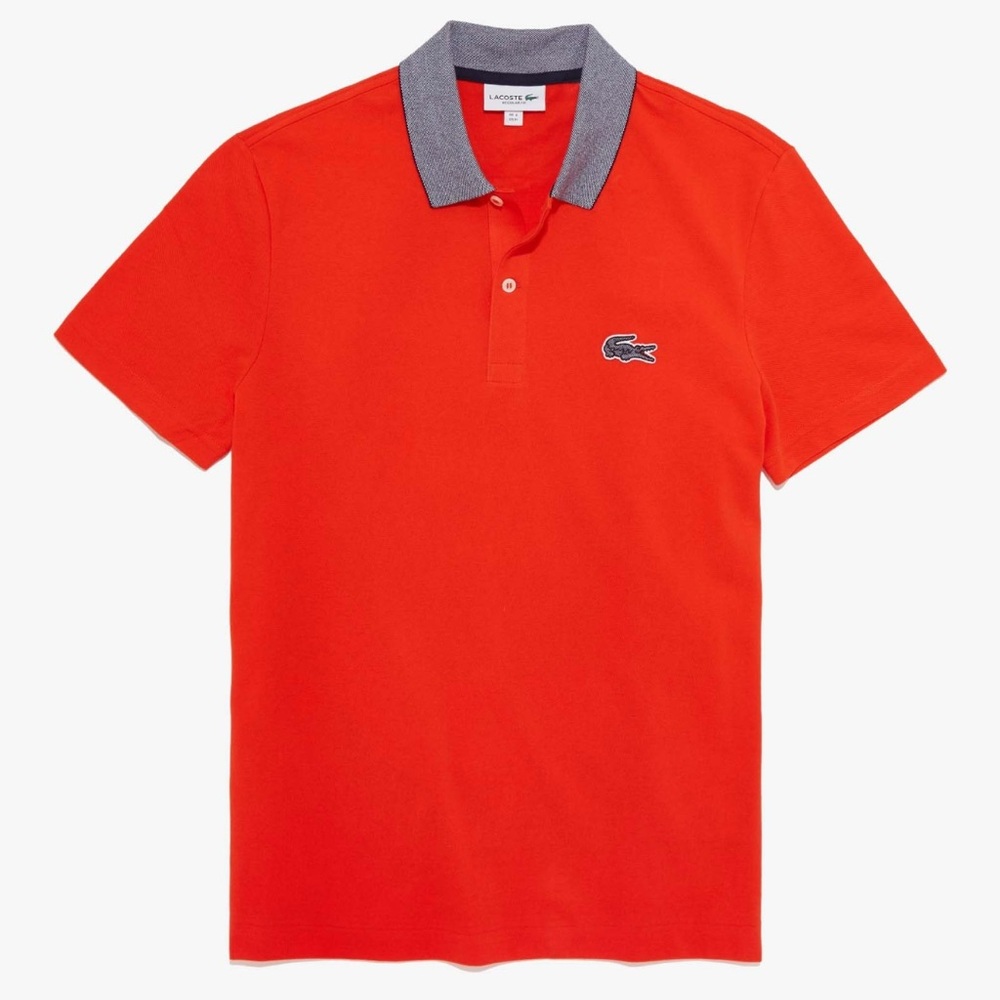 LACOSTE Men's Contrast Neck Cotton Polo, Regular Fit, Size S, NWOT